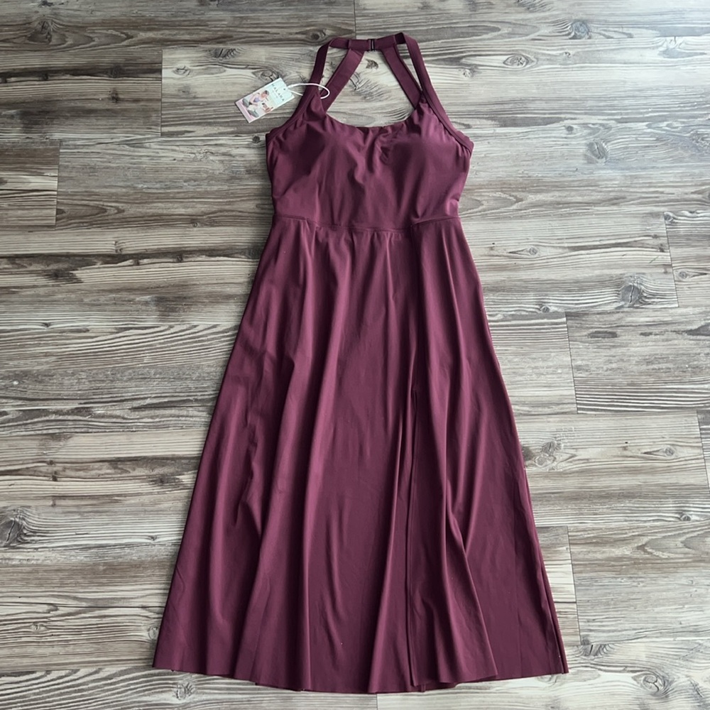 Backless Cut Out Twisted Side Pocket Split Midi Casual Dress Fig